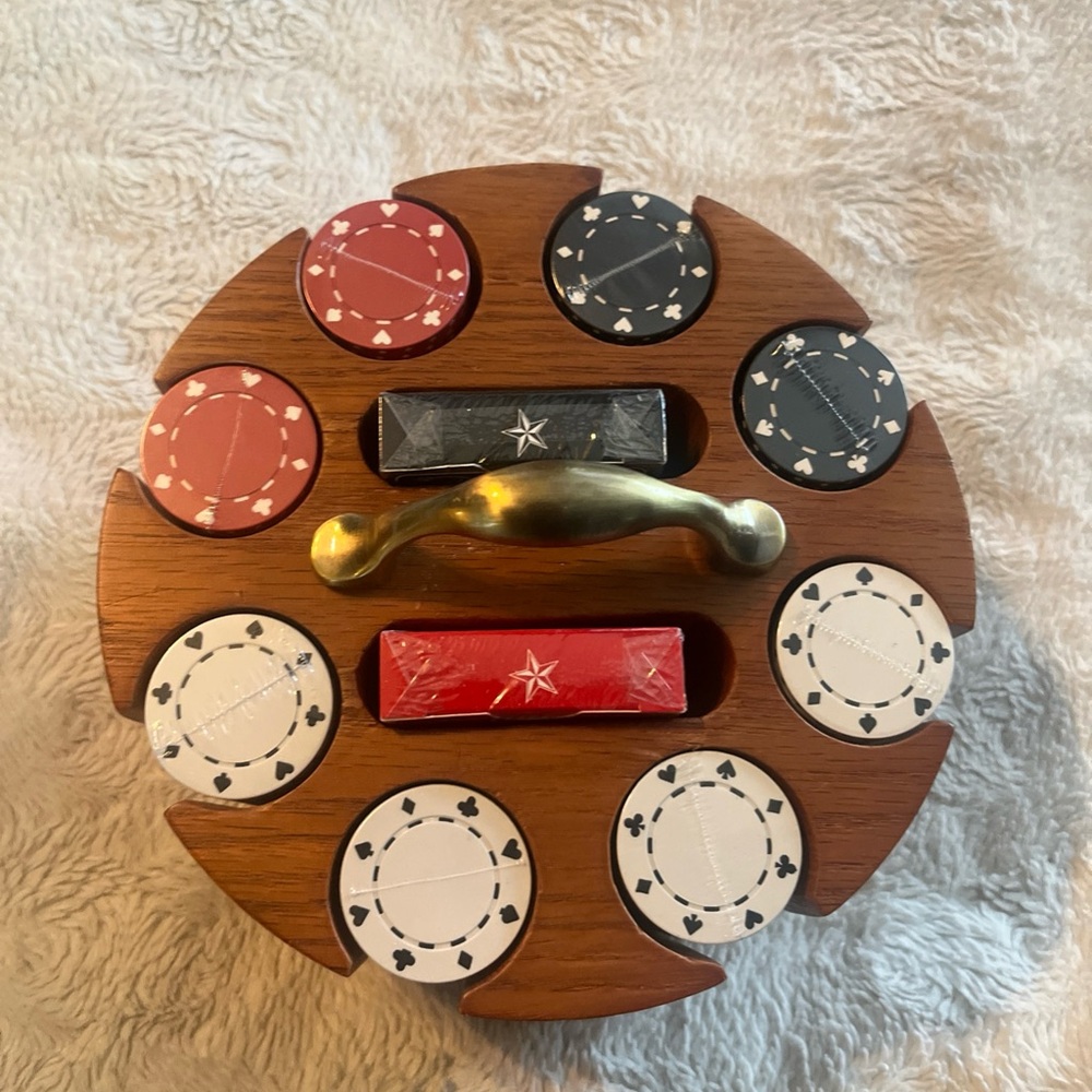 Poker Set with Cards and Chips and swivel holder NEW